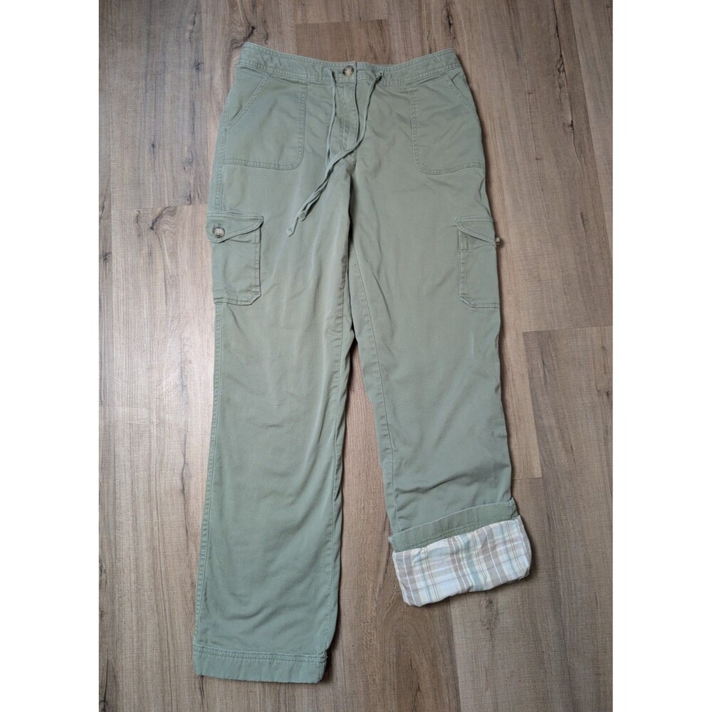 LL Bean Size 12 Tall Cargo Pants Flannel Liner Favorite Fit Green